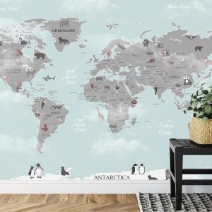 Papier Peint Animals World Map For Kids Wallpaper Design – Image 7