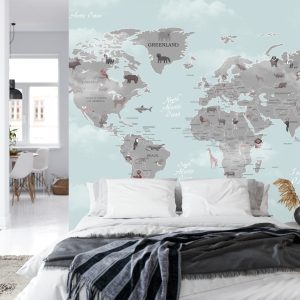 Papier Peint Animals World Map For Kids Wallpaper Design – Image 8