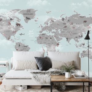 Papier Peint Animals World Map For Kids Wallpaper Design – Image 3