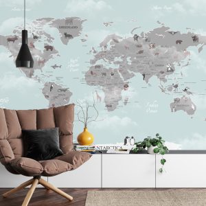 Papier Peint Animals World Map For Kids Wallpaper Design – Image 4