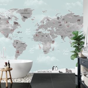 Papier Peint Animals World Map For Kids Wallpaper Design – Image 5