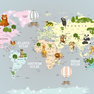Papier Peint Animals World Map For Kids Wallpaper Design – Image 1
