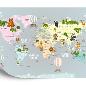 Papier Peint Animals World Map For Kids Wallpaper Design – Image 2