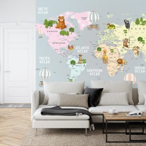 Papier Peint Animals World Map For Kids Wallpaper Design – Image 6