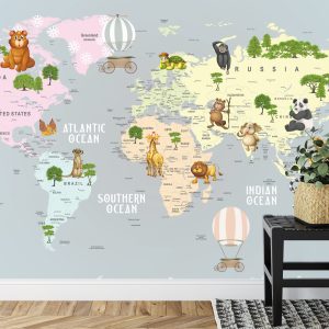 Papier Peint Animals World Map For Kids Wallpaper Design – Image 7