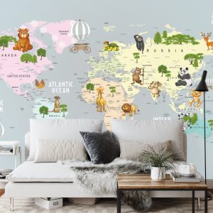 Papier Peint Animals World Map For Kids Wallpaper Design – Image 3
