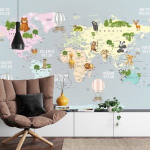 Papier Peint Animals World Map For Kids Wallpaper Design – Image 4