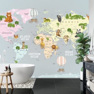 Papier Peint Animals World Map For Kids Wallpaper Design – Image 5