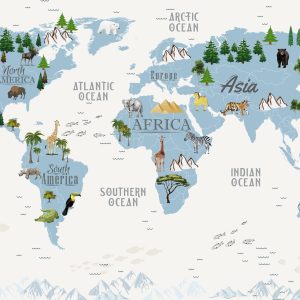 Papier Peint Animals World Map For Kids Wallpaper Design – Image 1