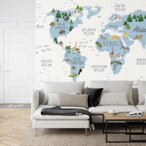 Papier Peint Animals World Map For Kids Wallpaper Design – Image 6