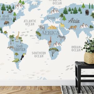 Papier Peint Animals World Map For Kids Wallpaper Design – Image 7