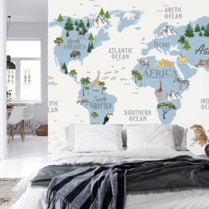 Papier Peint Animals World Map For Kids Wallpaper Design – Image 8