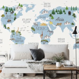 Papier Peint Animals World Map For Kids Wallpaper Design – Image 3