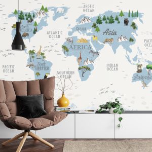 Papier Peint Animals World Map For Kids Wallpaper Design – Image 4