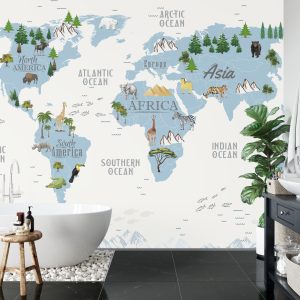 Papier Peint Animals World Map For Kids Wallpaper Design – Image 5
