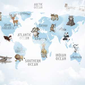 Papier Peint Animals World Map For Kids Wallpaper Design – Image 1
