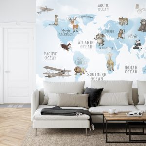 Papier Peint Animals World Map For Kids Wallpaper Design – Image 6