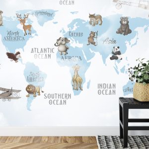 Papier Peint Animals World Map For Kids Wallpaper Design – Image 7