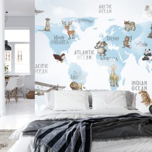 Papier Peint Animals World Map For Kids Wallpaper Design – Image 8