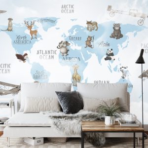 Papier Peint Animals World Map For Kids Wallpaper Design – Image 3