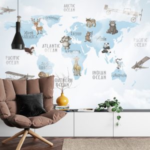 Papier Peint Animals World Map For Kids Wallpaper Design – Image 4