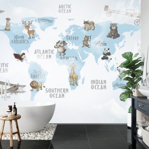 Papier Peint Animals World Map For Kids Wallpaper Design – Image 5