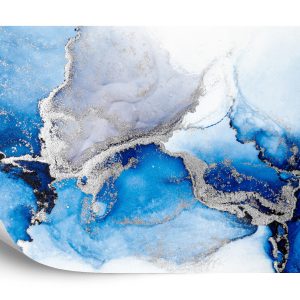Papier Peint Blue Silver Abstract Background Of Marble Liquid Ink Art Painting On Paper . Image Of Original Artwork Watercolor Alcohol Ink Paint On High Quality Paper Texture . – Image 2