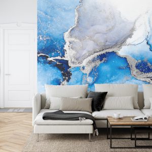 Papier Peint Blue Silver Abstract Background Of Marble Liquid Ink Art Painting On Paper . Image Of Original Artwork Watercolor Alcohol Ink Paint On High Quality Paper Texture . – Image 6