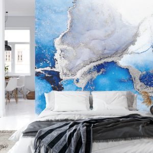 Papier Peint Blue Silver Abstract Background Of Marble Liquid Ink Art Painting On Paper . Image Of Original Artwork Watercolor Alcohol Ink Paint On High Quality Paper Texture . – Image 8