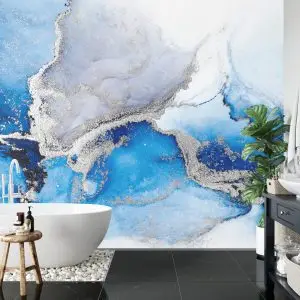 Papier Peint Blue Silver Abstract Background Of Marble Liquid Ink Art Painting On Paper . Image Of Original Artwork Watercolor Alcohol Ink Paint On High Quality Paper Texture . – Image 5