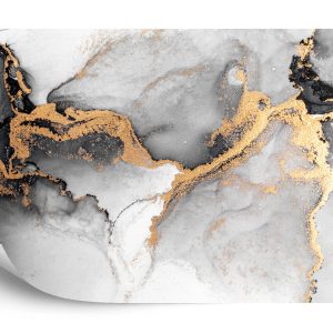 Papier Peint Black Gold Abstract Background Of Marble Liquid Ink Art Painting On Paper . Image Of Original Artwork Watercolor Alcohol Ink Paint On High Quality Paper Texture . – Image 2