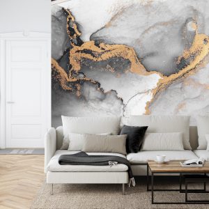 Papier Peint Black Gold Abstract Background Of Marble Liquid Ink Art Painting On Paper . Image Of Original Artwork Watercolor Alcohol Ink Paint On High Quality Paper Texture . – Image 6
