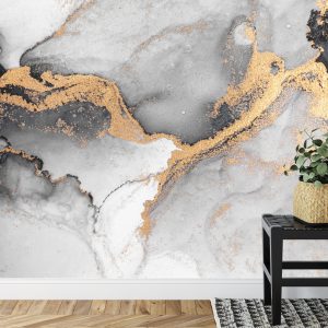 Papier Peint Black Gold Abstract Background Of Marble Liquid Ink Art Painting On Paper . Image Of Original Artwork Watercolor Alcohol Ink Paint On High Quality Paper Texture . – Image 7