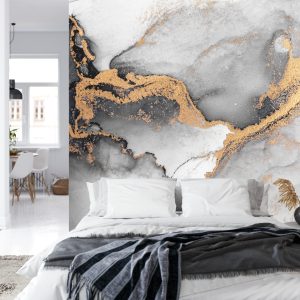 Papier Peint Black Gold Abstract Background Of Marble Liquid Ink Art Painting On Paper . Image Of Original Artwork Watercolor Alcohol Ink Paint On High Quality Paper Texture . – Image 8
