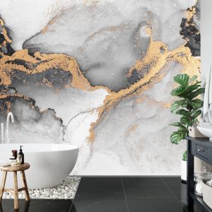 Papier Peint Black Gold Abstract Background Of Marble Liquid Ink Art Painting On Paper . Image Of Original Artwork Watercolor Alcohol Ink Paint On High Quality Paper Texture . – Image 5