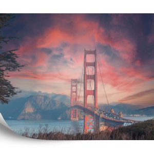 Papier Peint Beautiful View Of Golden Gate Bridge In Background Of Mountains During Sunset – Image 2
