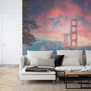 Papier Peint Beautiful View Of Golden Gate Bridge In Background Of Mountains During Sunset – Image 6