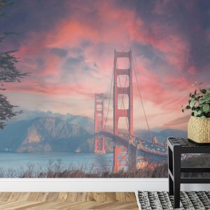 Papier Peint Beautiful View Of Golden Gate Bridge In Background Of Mountains During Sunset – Image 7