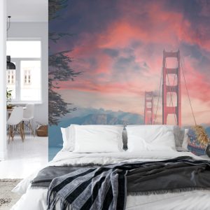 Papier Peint Beautiful View Of Golden Gate Bridge In Background Of Mountains During Sunset – Image 8