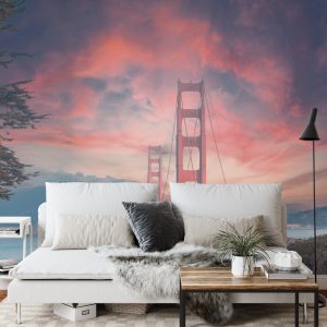 Papier Peint Beautiful View Of Golden Gate Bridge In Background Of Mountains During Sunset – Image 3