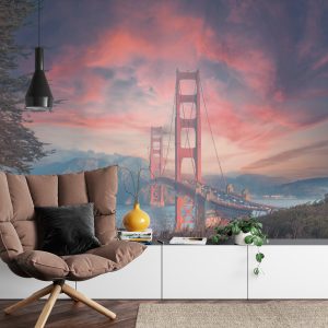 Papier Peint Beautiful View Of Golden Gate Bridge In Background Of Mountains During Sunset – Image 4