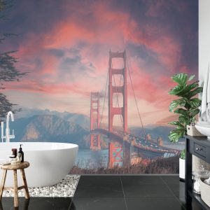 Papier Peint Beautiful View Of Golden Gate Bridge In Background Of Mountains During Sunset – Image 5