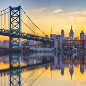 Papier Peint Philadelphia Sunset Skyline Refection – Image 1