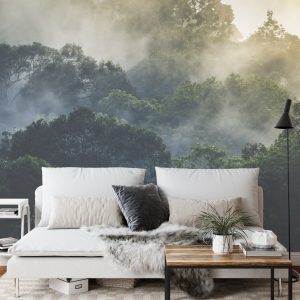 Papier Peint Landscape Of Asia Tropical Rainforest, Canopy Tree Of Jungle Green Forest Park Outdoor, Nature Environment Mountain View, Concept Of Freedom Relaxation In Holiday For Spa Yoga And Retreat – Image 3