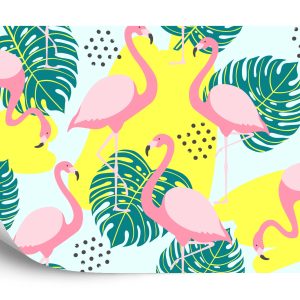 Papier Peint Feuilles Et Flamants Roses – Image 2