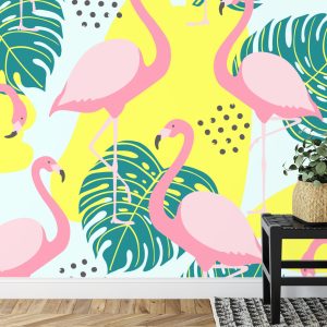 Papier Peint Feuilles Et Flamants Roses – Image 7