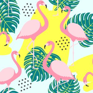 Papier Peint Feuilles Et Flamants Roses – Image 1