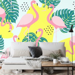 Papier Peint Feuilles Et Flamants Roses – Image 3