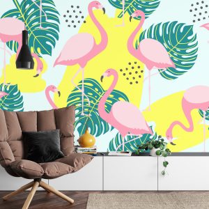 Papier Peint Feuilles Et Flamants Roses – Image 4