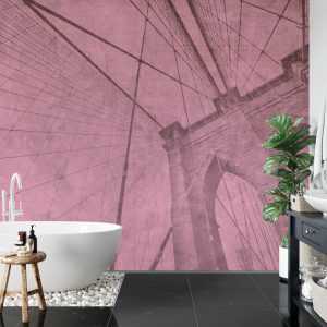 Papier Peint Pont De Brooklyn Grunge Rose – Image 5